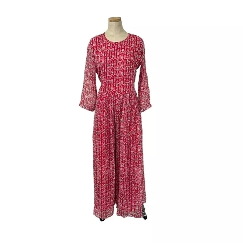 Final Sale! Kalki women's jumpsuit red white beaded flowy long sleeve back zip s - Picture 2 of 9
